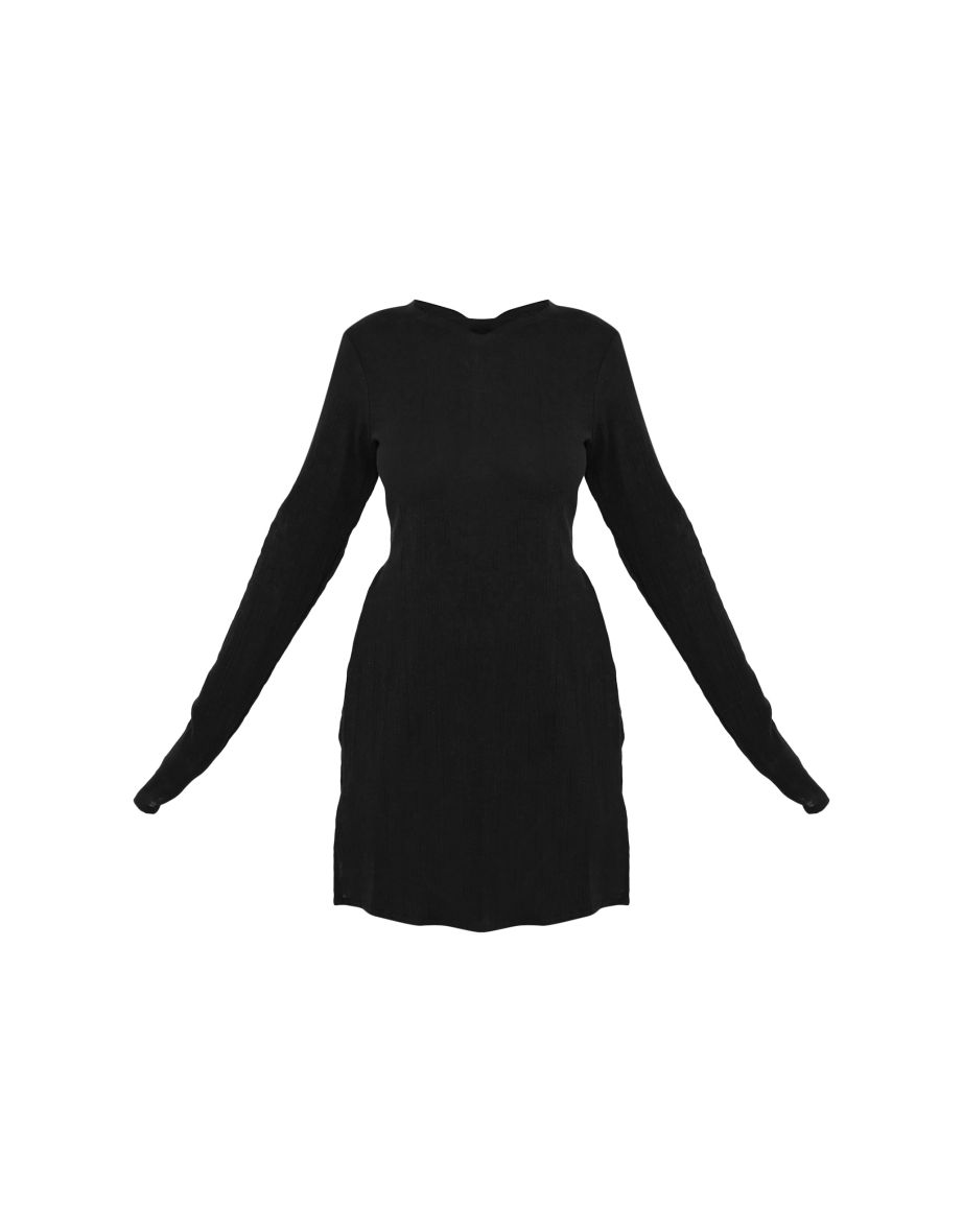 Black Cheesecloth Textured Split Sleeve Long Top - 4
