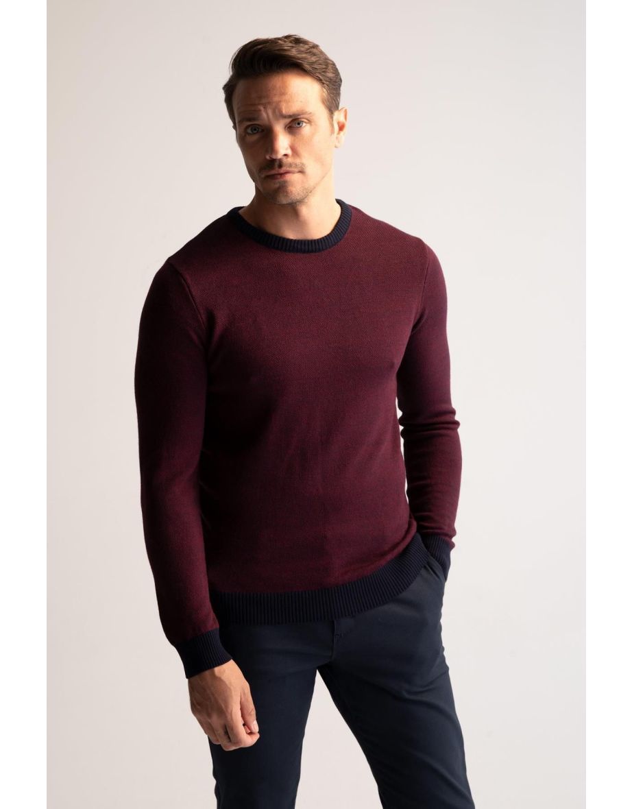 Slim Fit Crew Neck Patched Sleeve Detail Knitwear Sweater