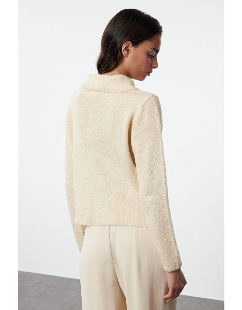 Stone Soft Textured Bronze Detailed Knitwear Sweater - 4