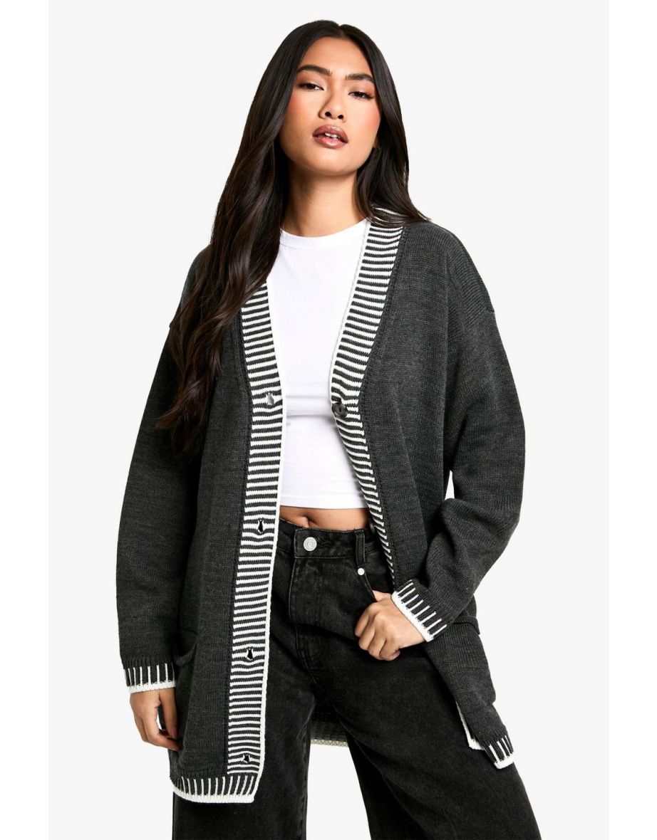 Contrast Stitch Oversized Knitted Cardigan