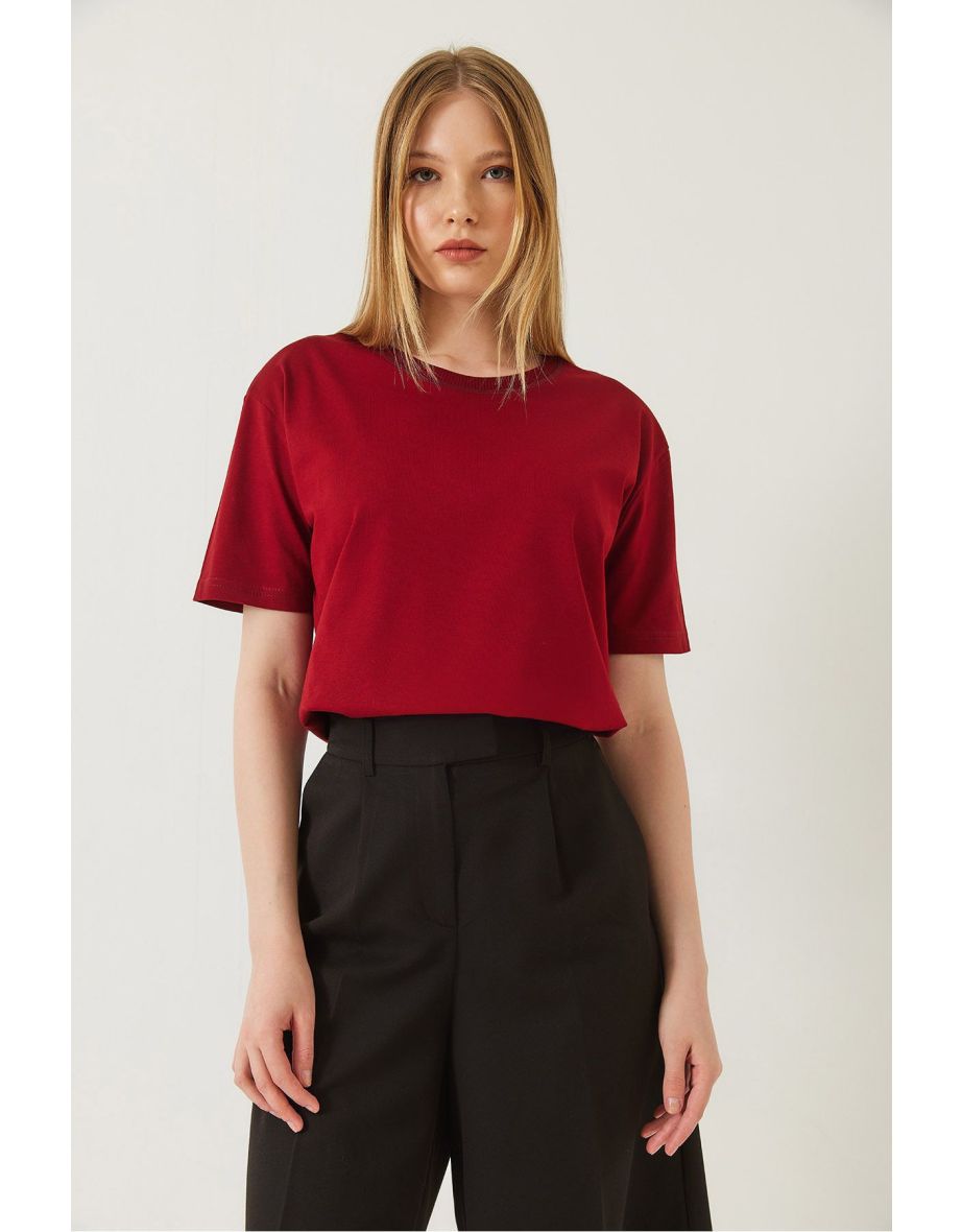 Women's Decorative Stitched Crew Neck T-shirt