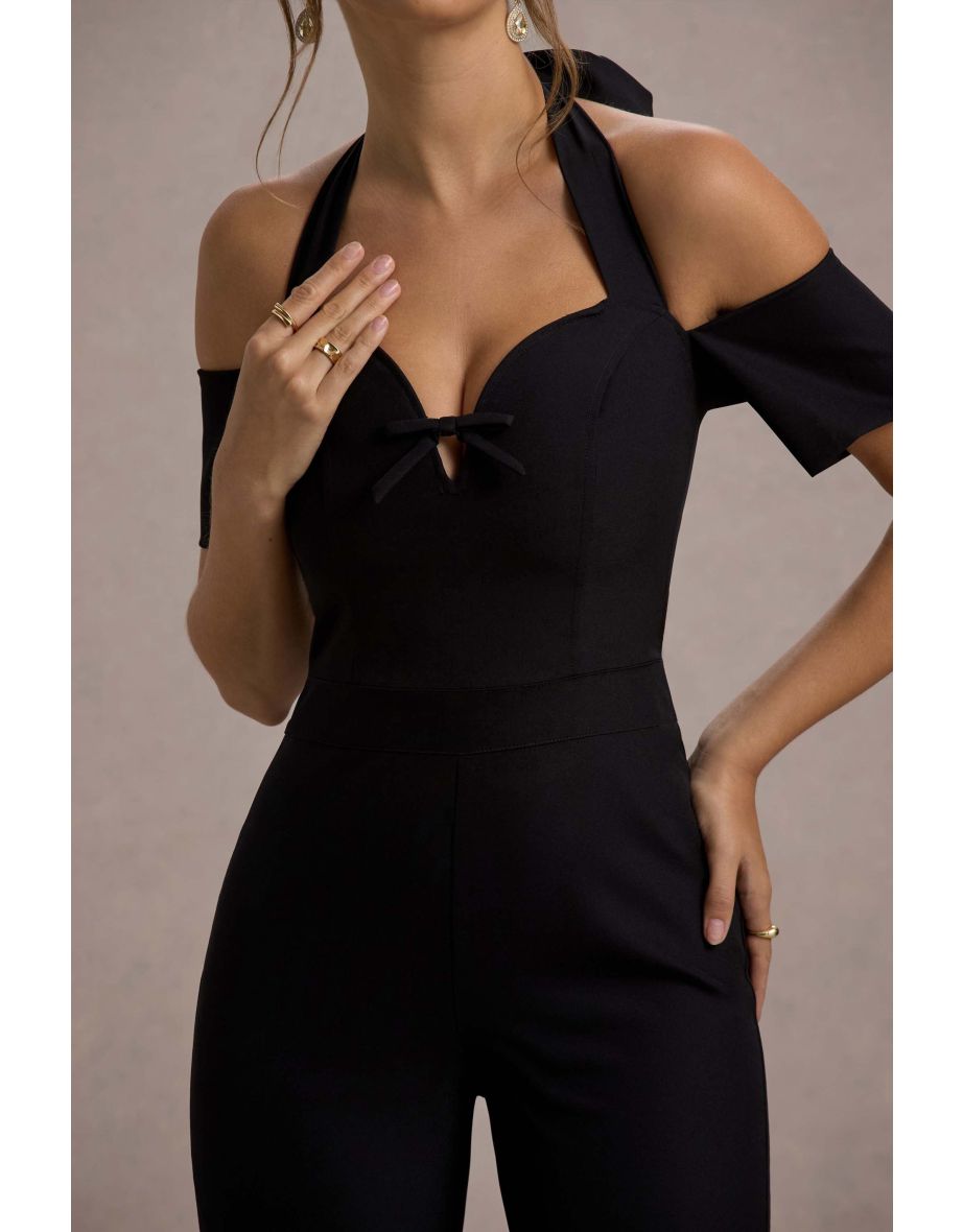 Aurea | Black Halter-Neck Flared-Leg Jumpsuit - 5