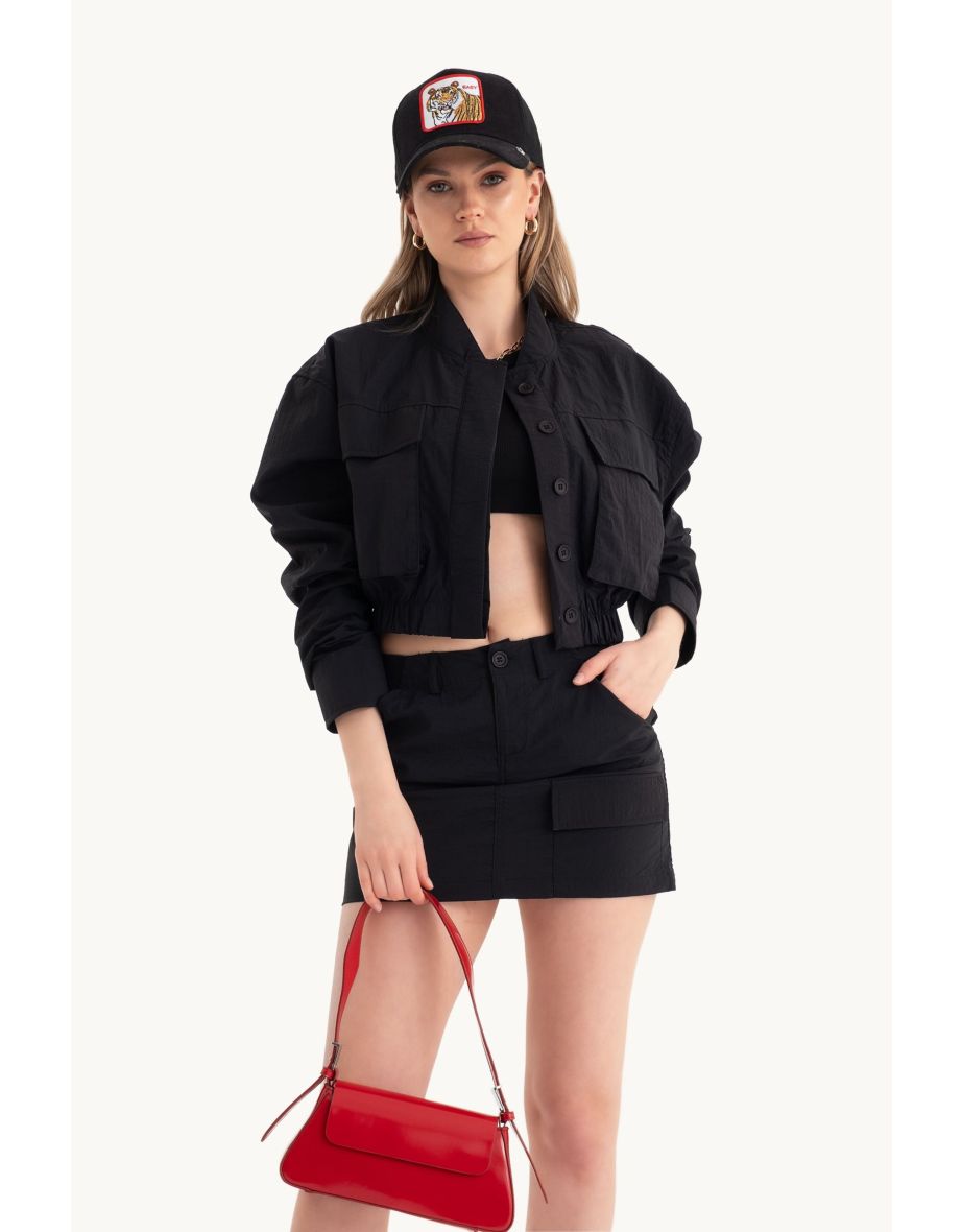 High Waist Parachute Mini Skirt with a Pocket detail