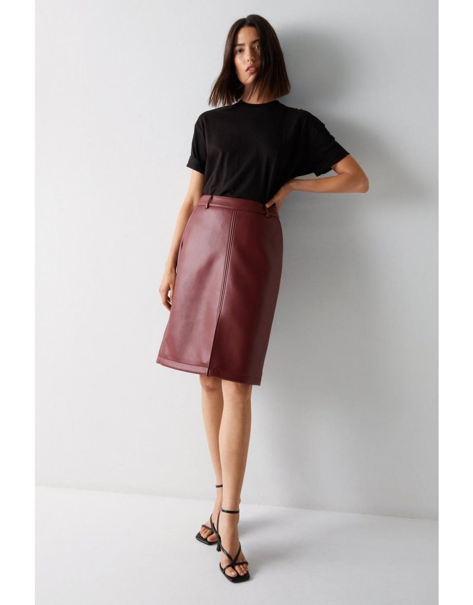 Shop Stitch Detail Faux Leather Pencil Skirt Online in Oman VogaCloset