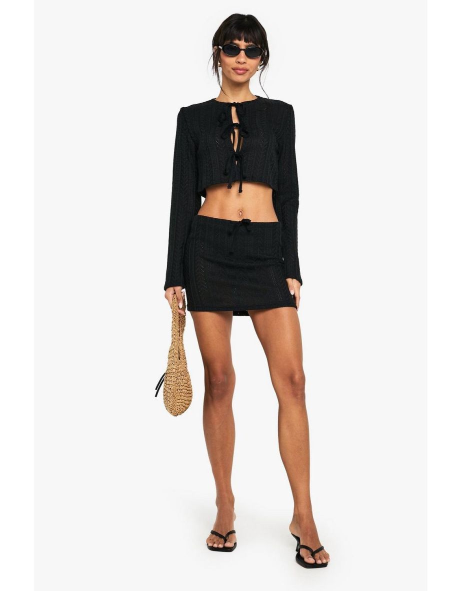 Crochet Mini Skirt With Built in Knickers - black