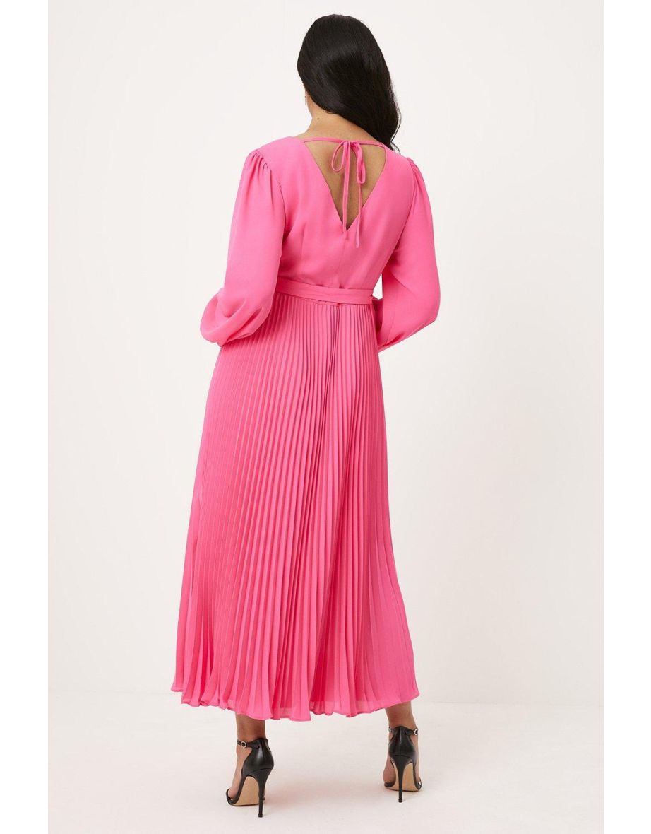Pink Petite A-Line Maxi Wrap Dress with Long Sleeve - 2