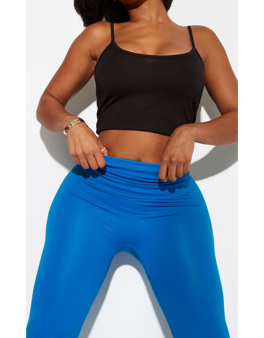 Shape Blue Stretch Seamless Foldover Waist Flare Trousers - 3