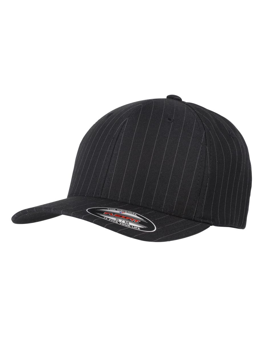 Yupoong Flexfit Unisex Pinstripe Baseball Cap (Pack of 2) - Black/White