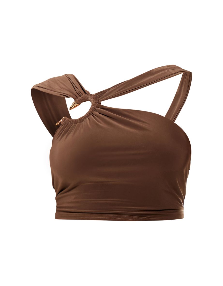 Plus Taupe Double Layer Slinky Snake Trim Asymmetrical Top - 4