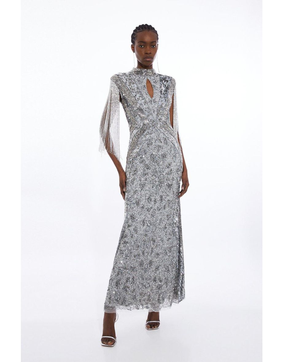 Shop Embellished Beaded Cap Sleeve Woven Maxi Dress Online in Oman VogaCloset