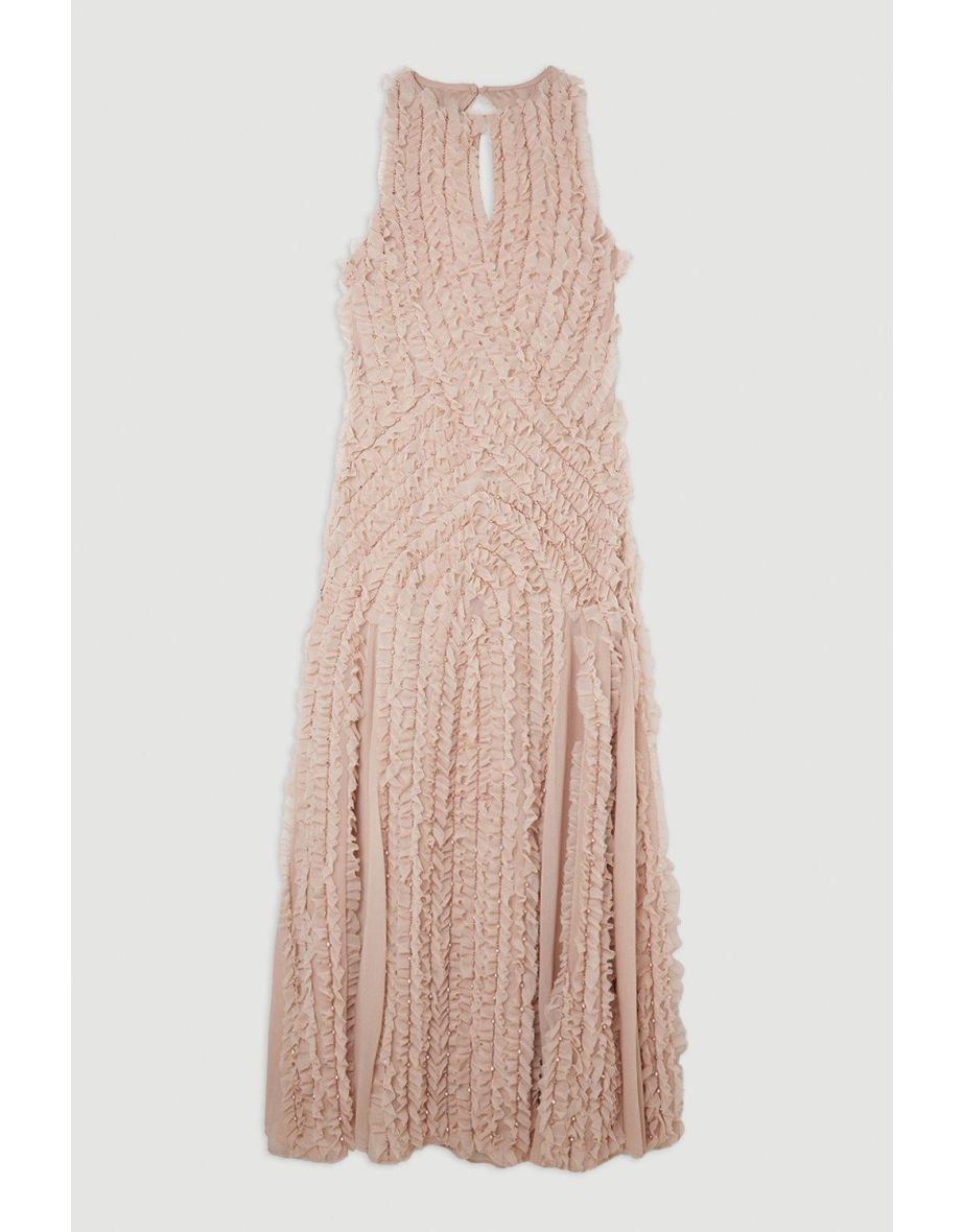Embellished Ruffle Keyhole Cutout Woven Maxi Dress - 3