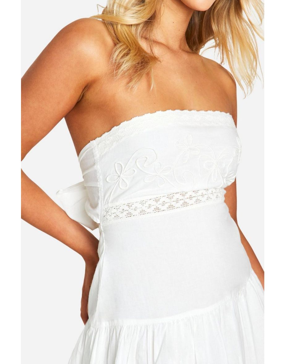 Embroidered Smock Dress - white - 3