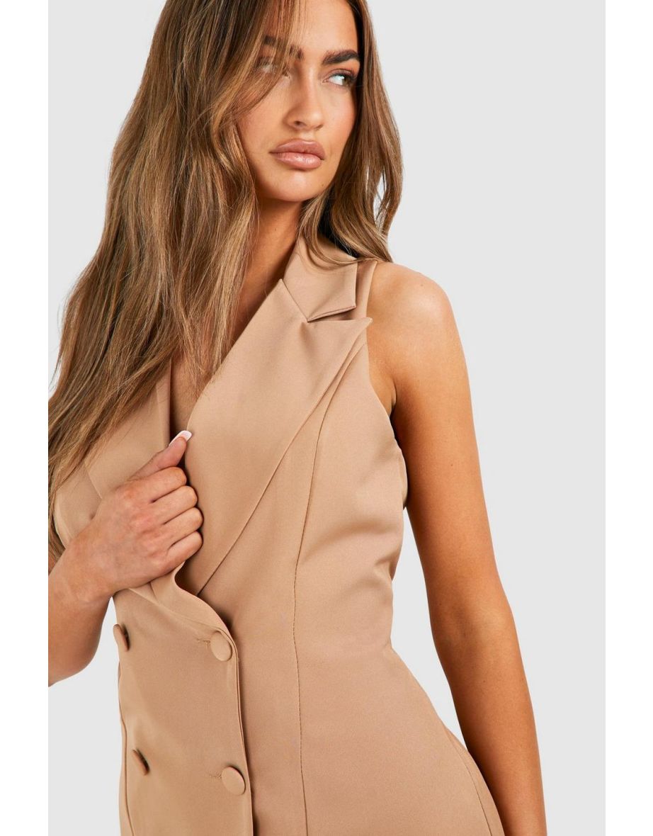 Sleeveless Blazer Dress - taupe - 3