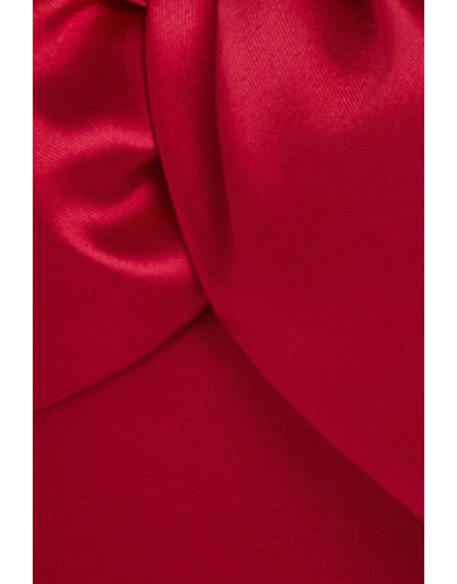 Goddiva Twist Knot Satin & Scuba Bardot High Low Midi Dress - Magenta - 3