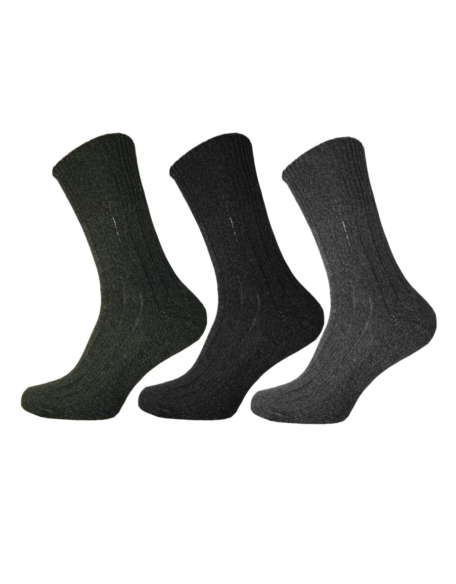 Mens Wool Blend Non Elastic Top Light Hold Socks (Pack Of 3) - Green/Blue