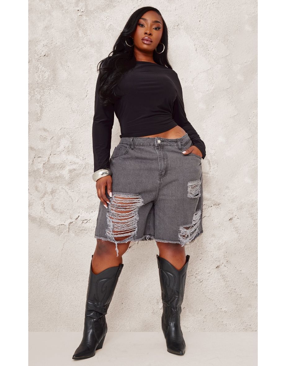 Plus Black Slash Neck Slinky Top