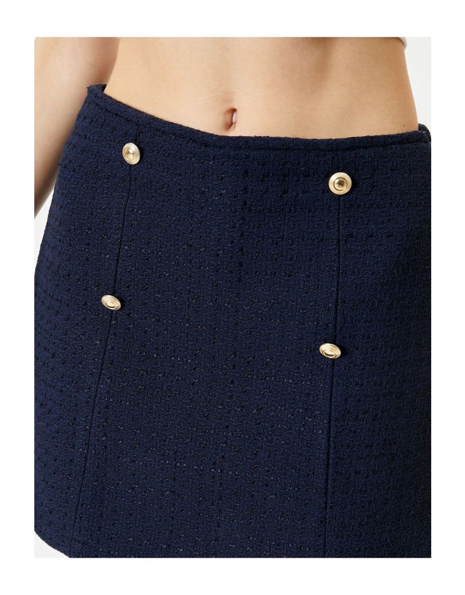 Mini Tweed Skirt A-Line with Button Detail - 4