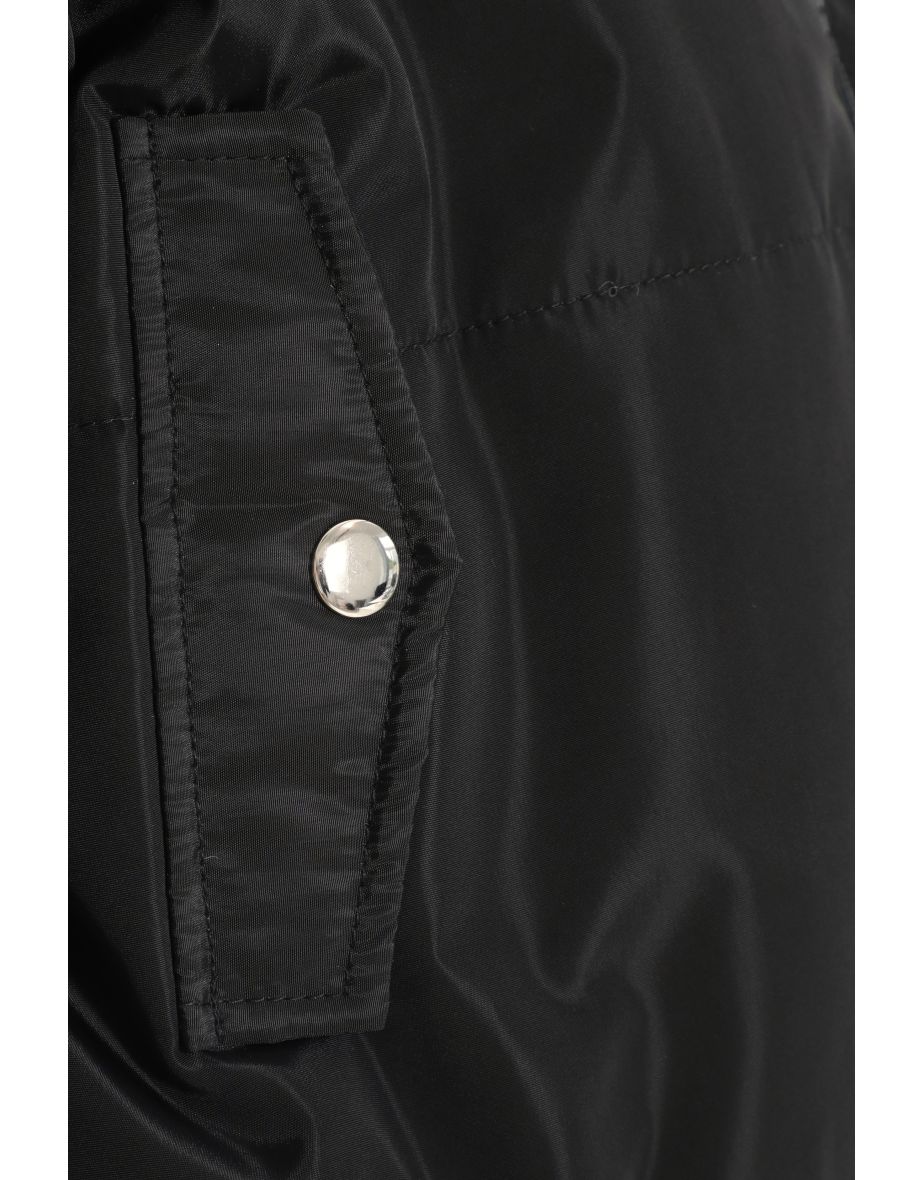 Black Ruched Sleeve Bomber Jacket - 5