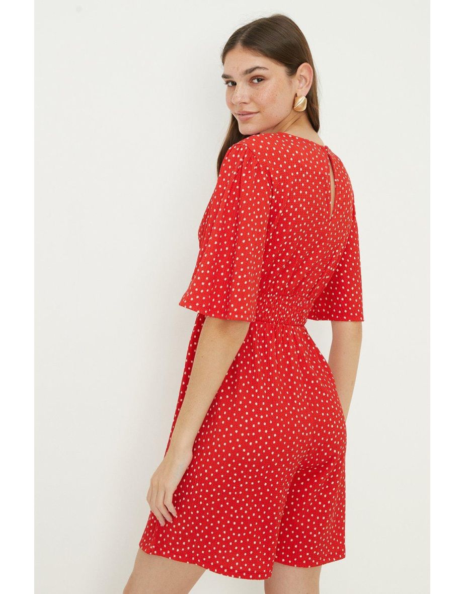 Tall Red Spot Shirred Waist Playsuit - 2