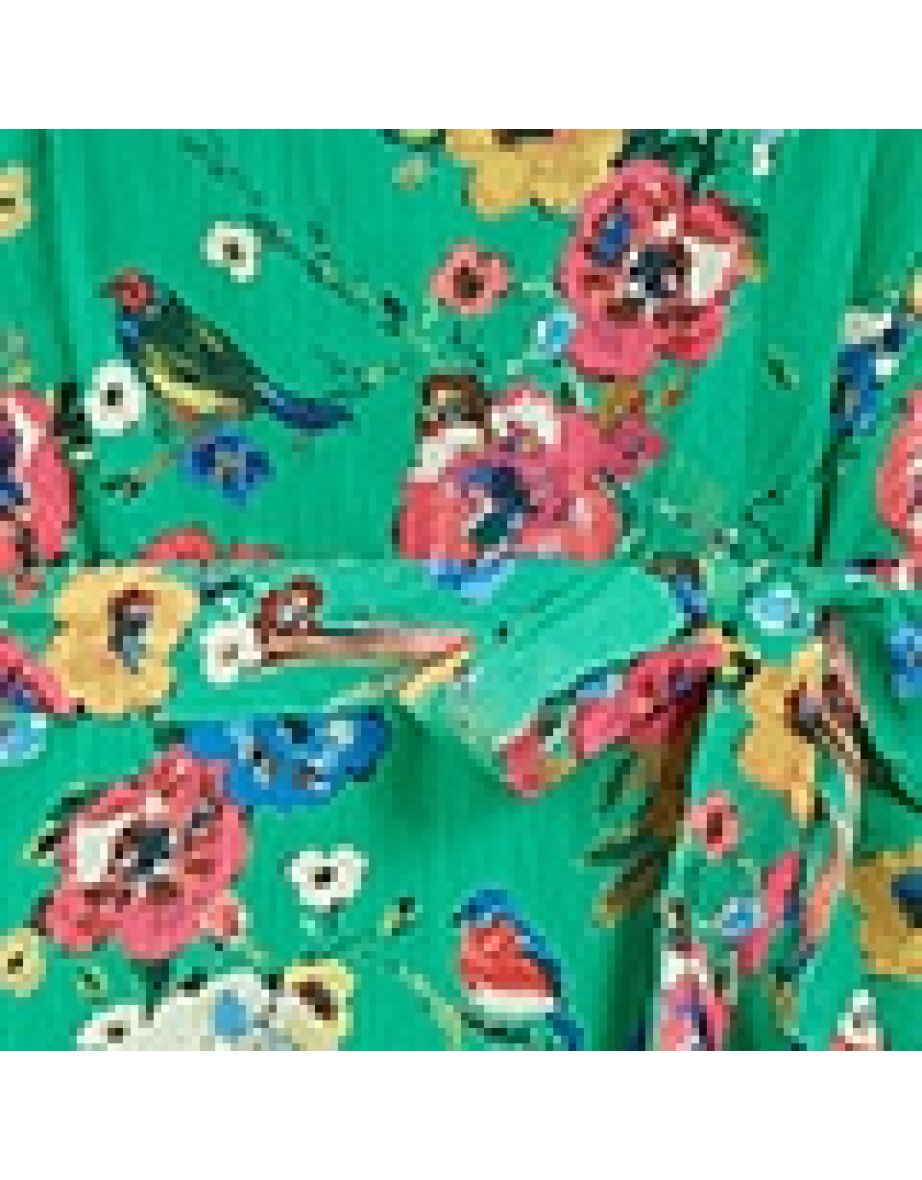 Yumi Green Floral Bird Print Midi Frill Dress - 4
