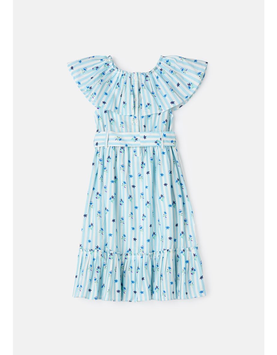 Flori Blue Pleated Collar Dress - 6