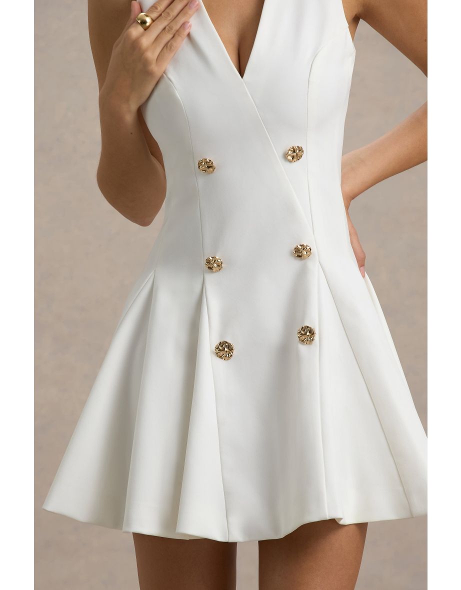 Collette | White Tailored Plunge-Neck Mini Dress - 5