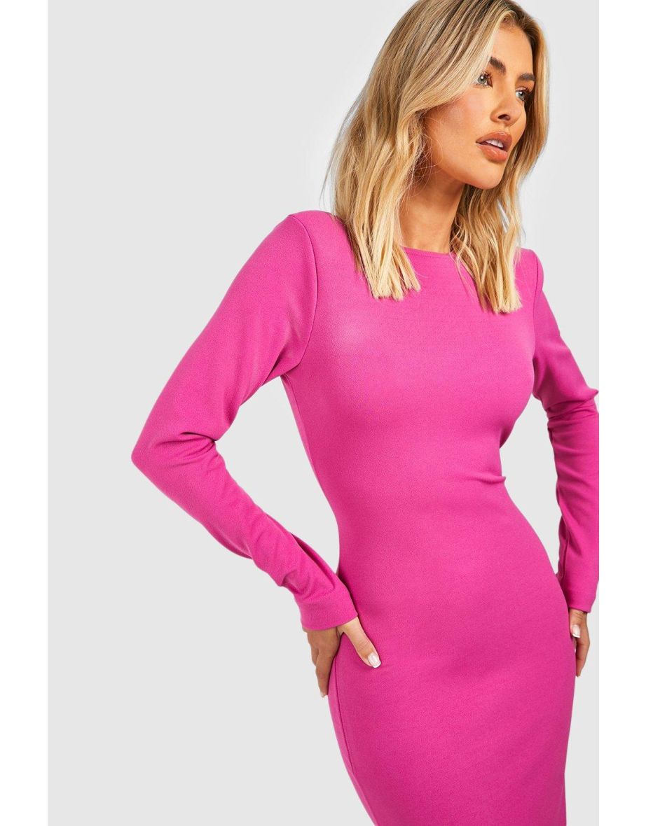 Crepe Shoulder Pad Split Back Midaxi Dress - raspberry - 3