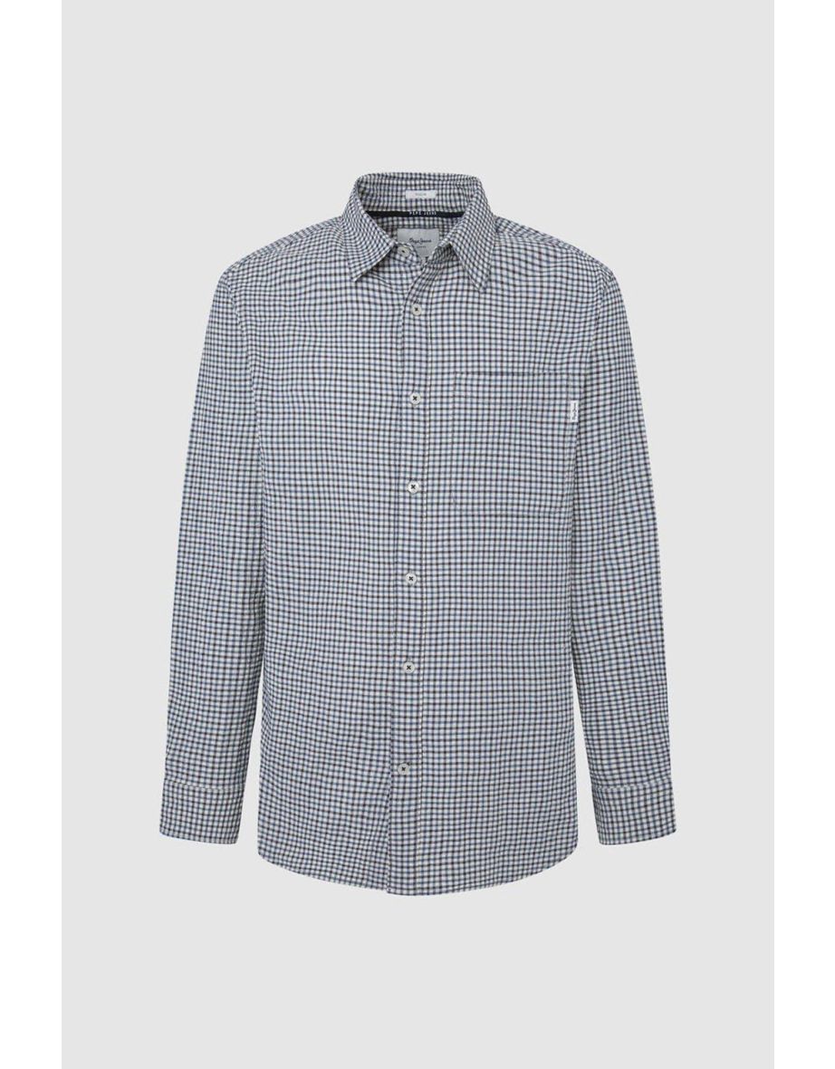Pepe Jeans Mick Fine Check Long Sleeve Shirt Grey White