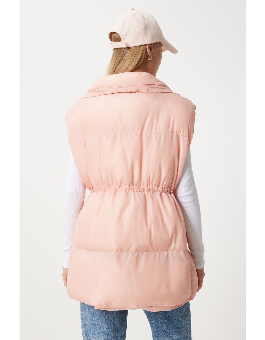 Women's Pink Waist Drawstring Puffer Vest - 8