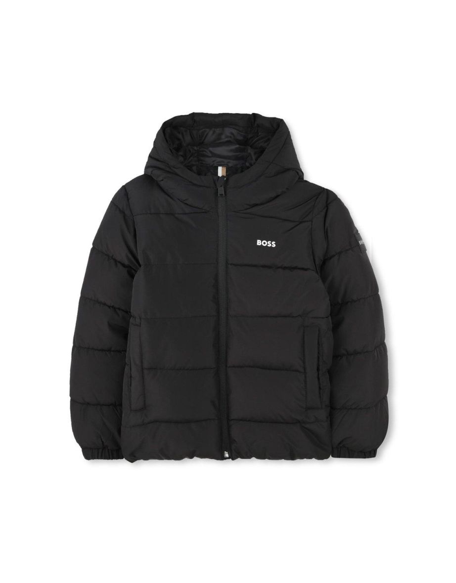 Hugo Boss Boys Large Baffle Padded Jacket Blackhugo Boss Boys Large Baffle Padded Jacket Black - black