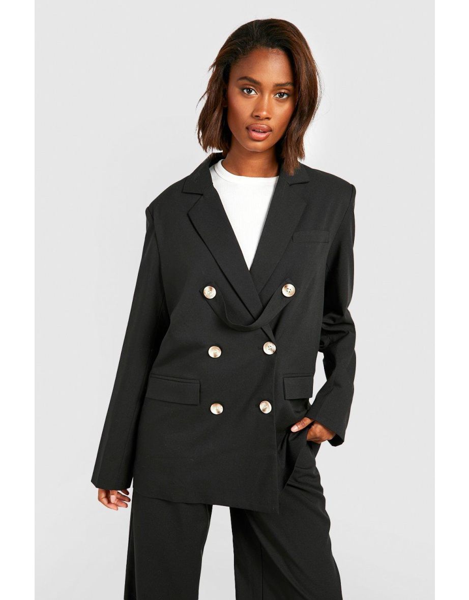 Mock Horn Tab Detail Double Breasted Tailored Blazer