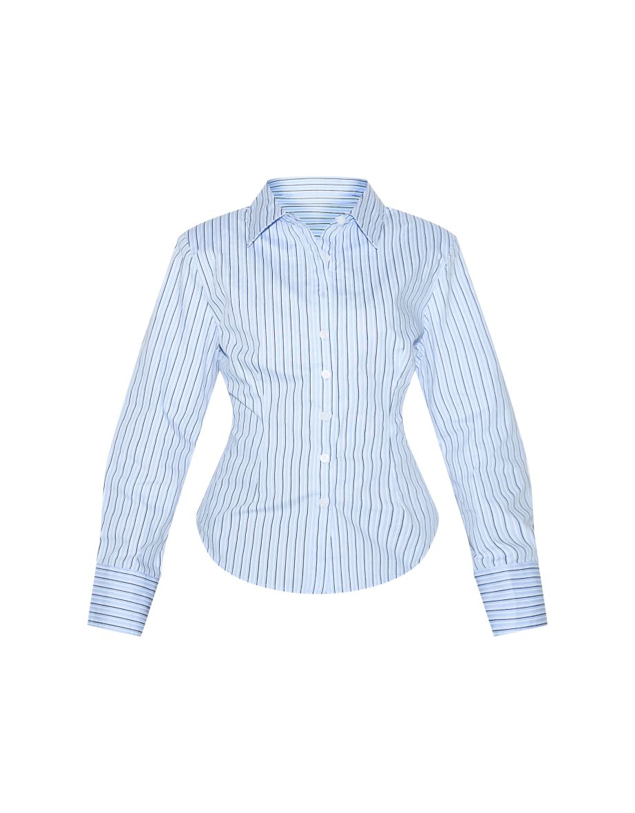 Petite Blue And White Fitted Pinstripe Shirt - 4