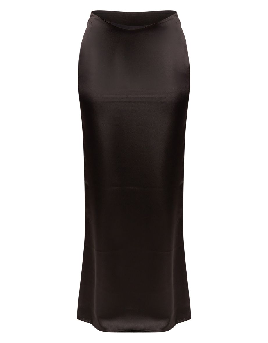 Black Satin Dip Hem Maxi Skirt - 4