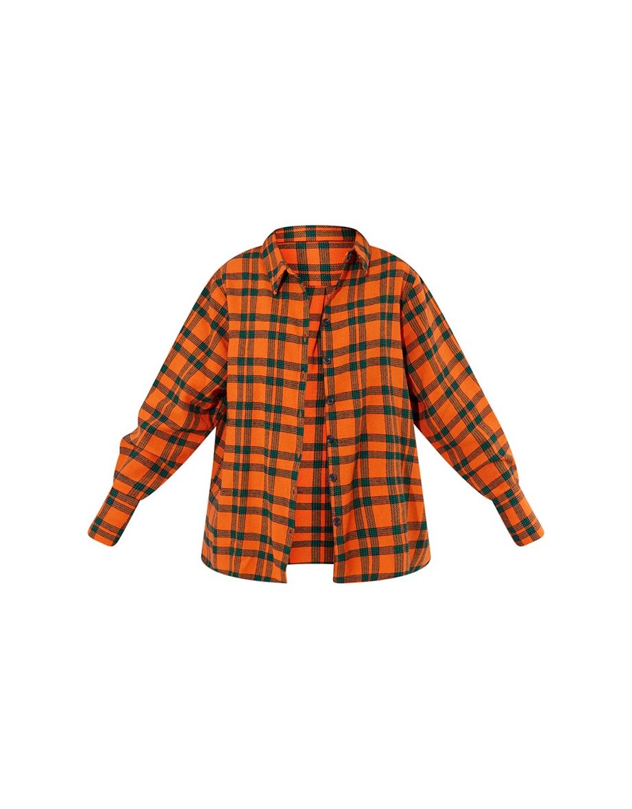 Orange Oversized Flannel Shirt - 4