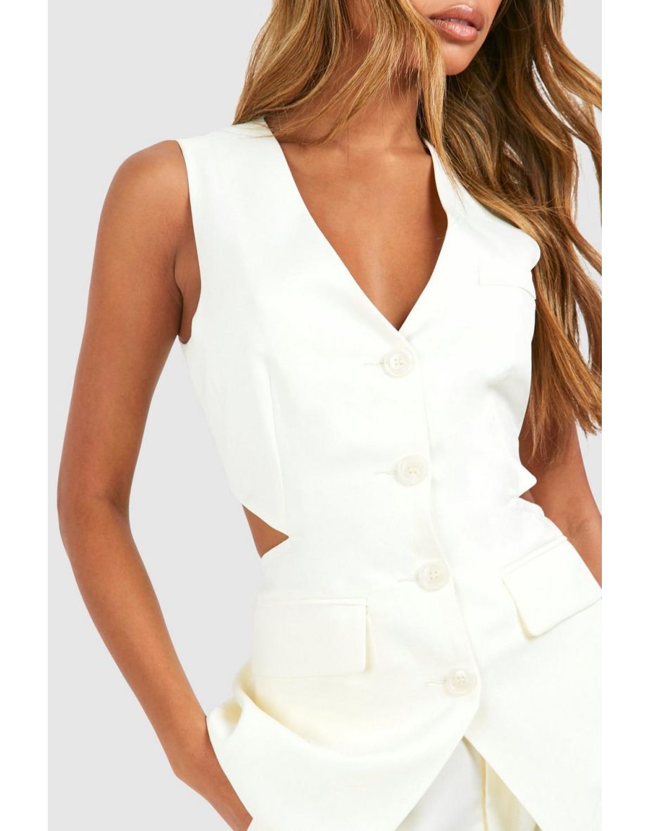Linen Look Open Back Longline Waistcoat - natural beige - 3