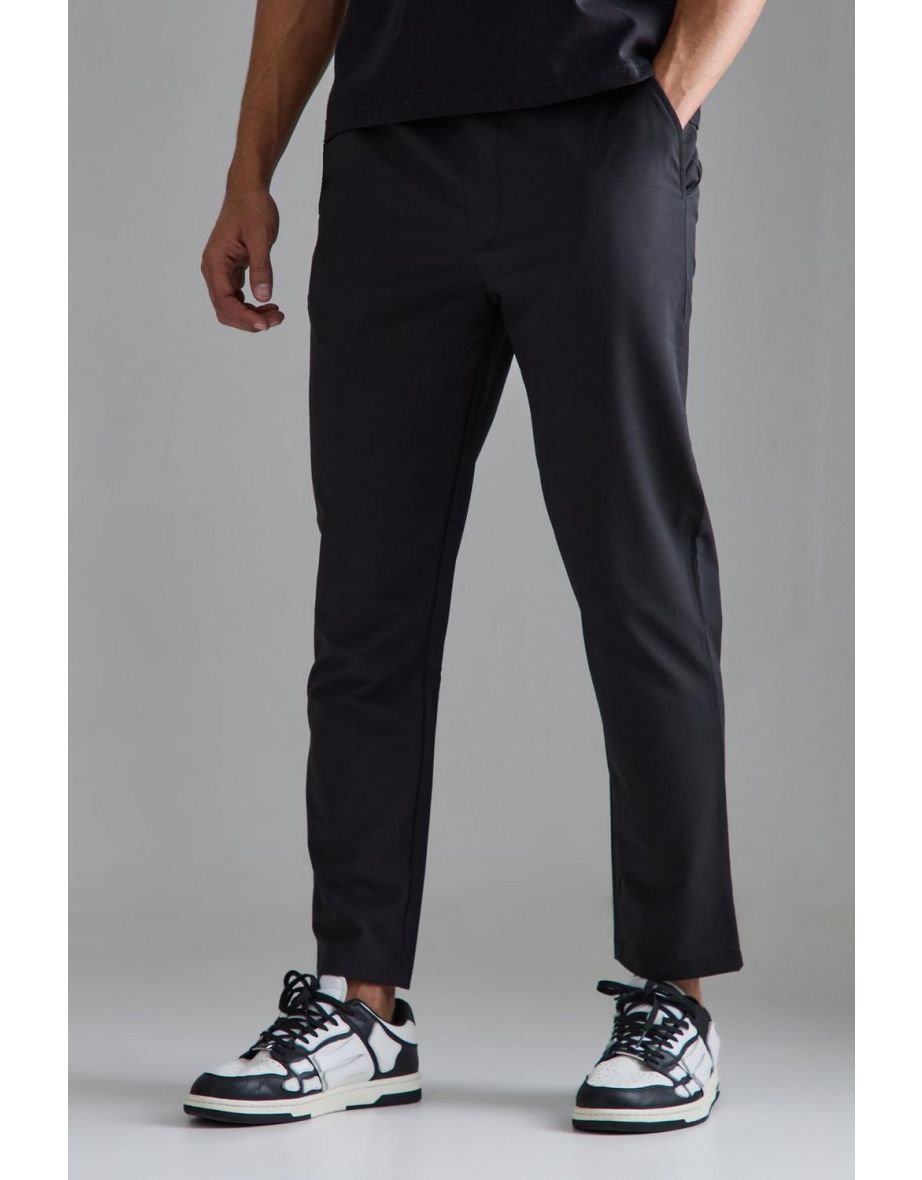 Elasticated Waist Slim Fit Smart Trousers - black