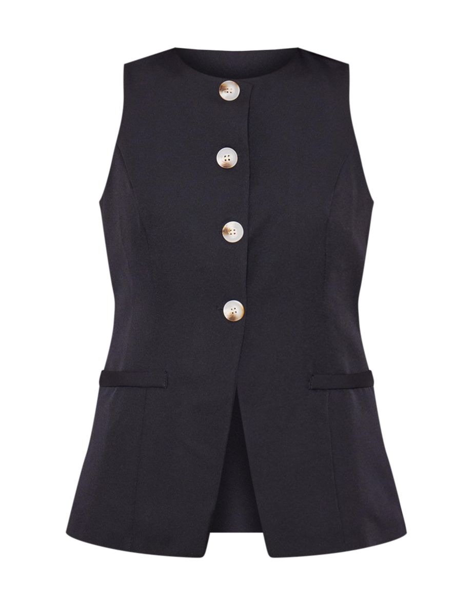 Black Longline High Neck Waistcoat - 4