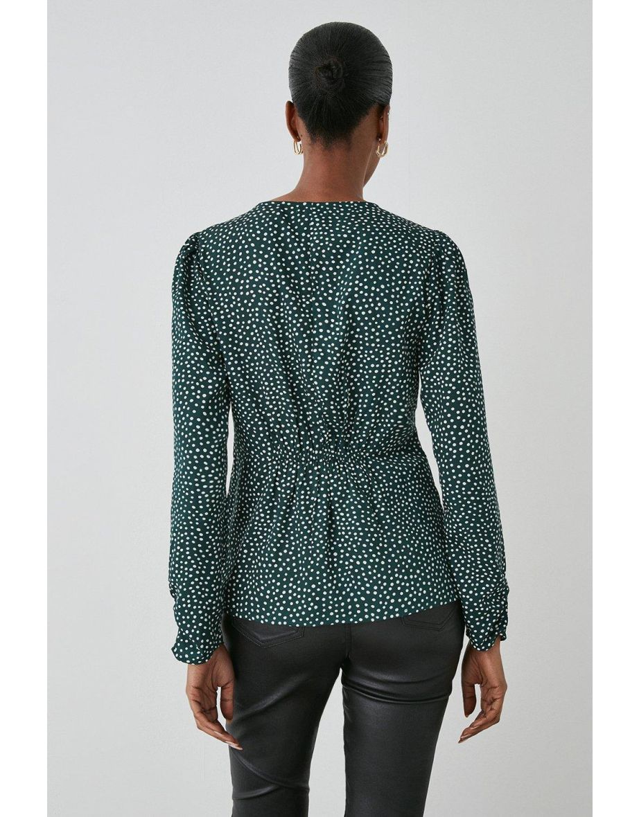 Green Spot Ruched Front Top - green - 2
