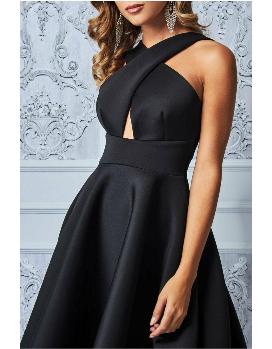 Goddiva Crossover Keyhole Midi Dress - Black - 3