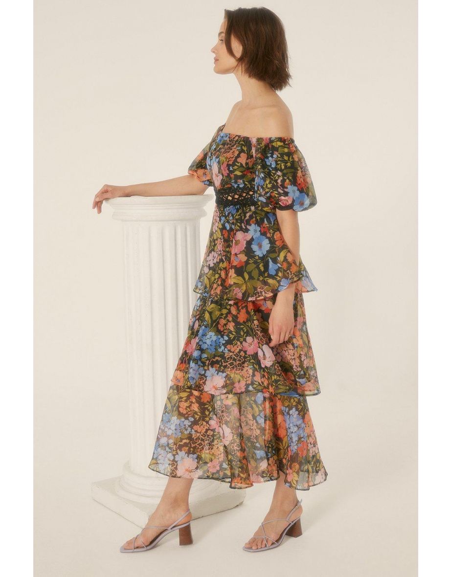 Oasis floral tiered midi dress best sale