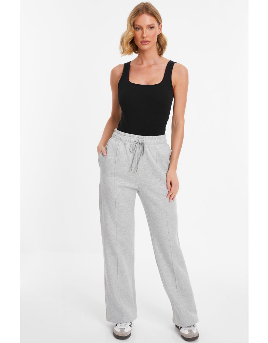 Grey Fleece Wide Leg Joggers