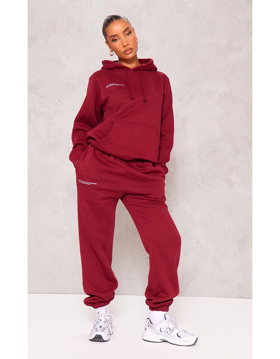 PRETTYLITTLETHING Cherry Red Logo Est 2012 Joggers