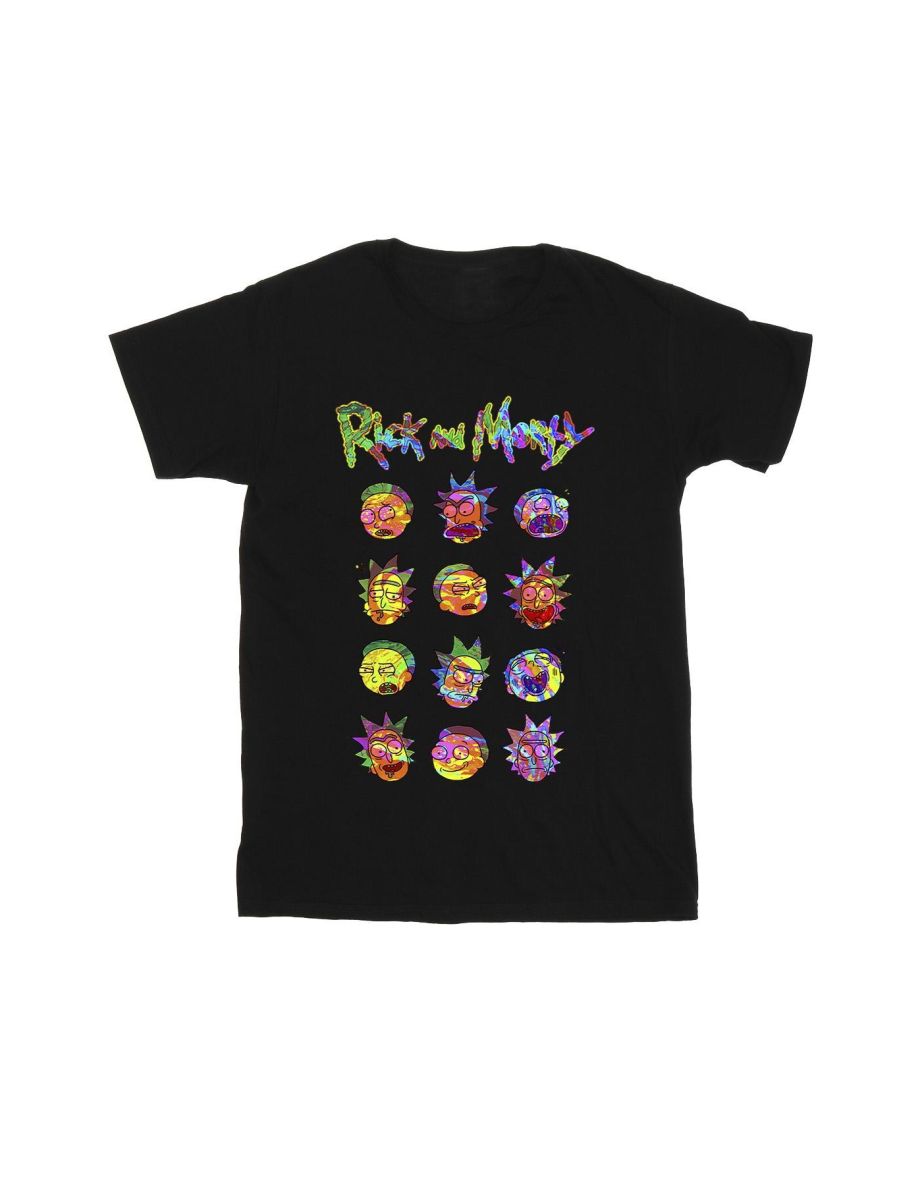 Rick And Morty Mens Tie Dye Faces T-Shirt - Black