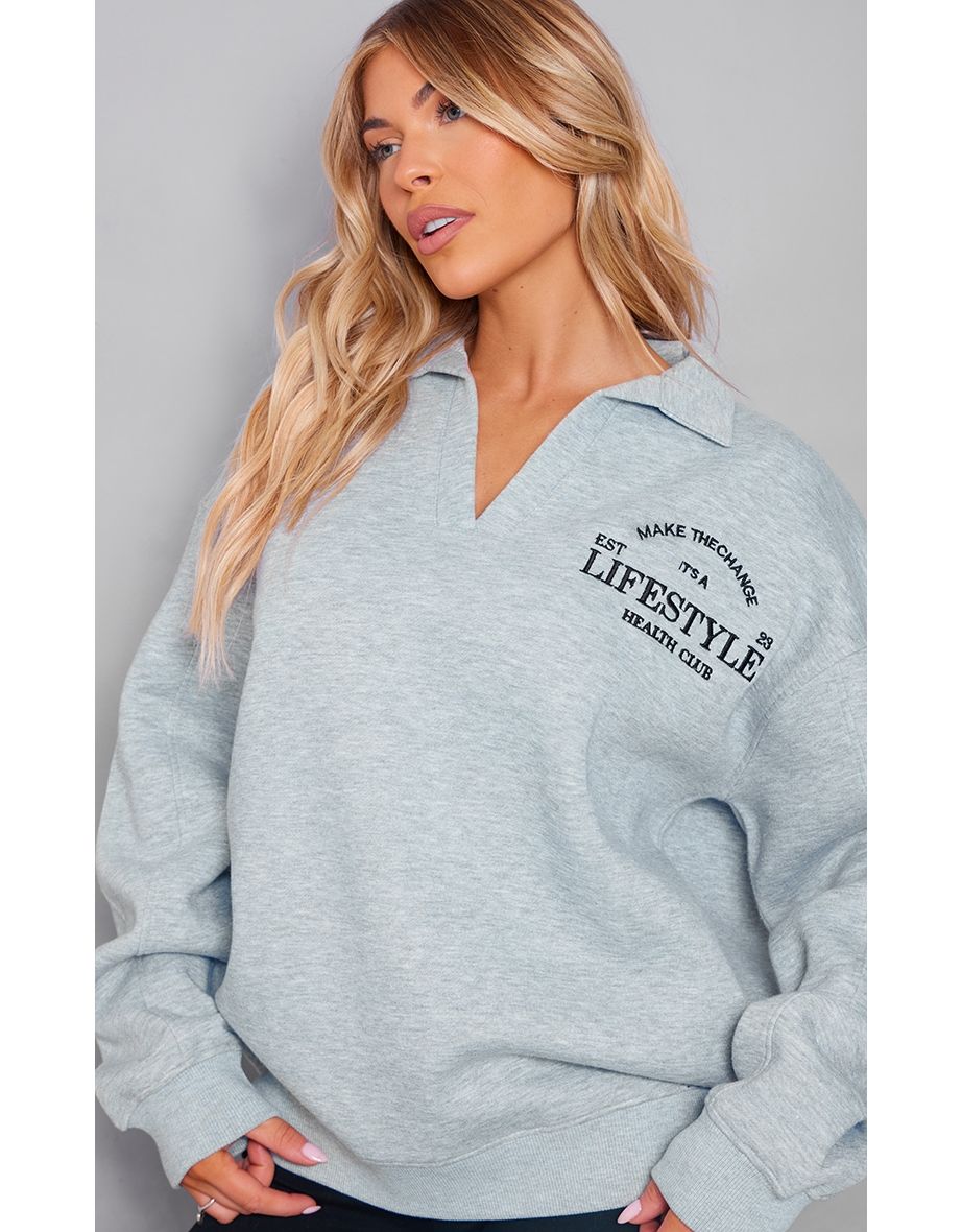 Embroidered sweatshirts with collar top