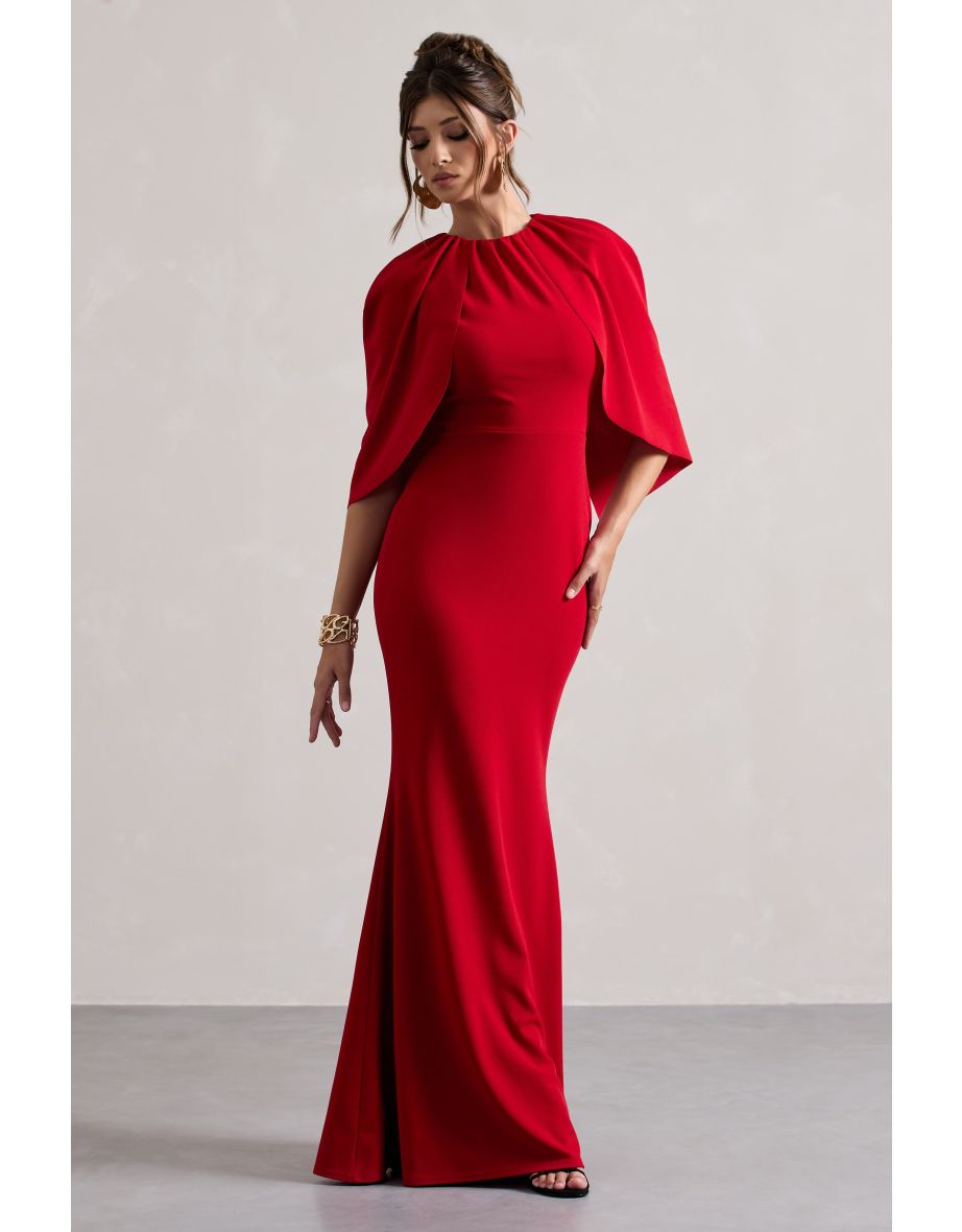 Kianne | Red Draped Short-Sleeve Maxi Dress - 4