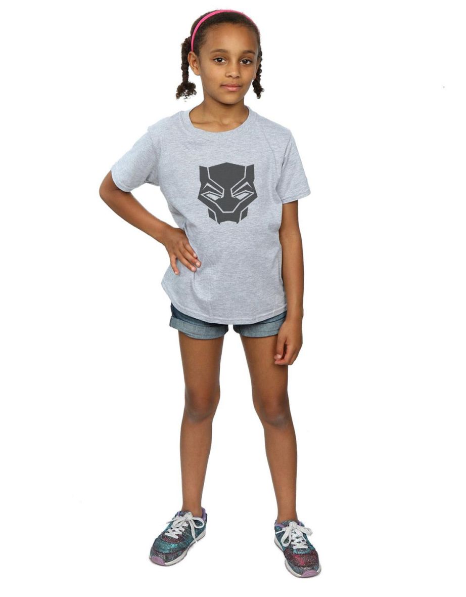 Marvel Girls Black Panther Black On Black Cotton T-Shirt - Sports Grey - 3
