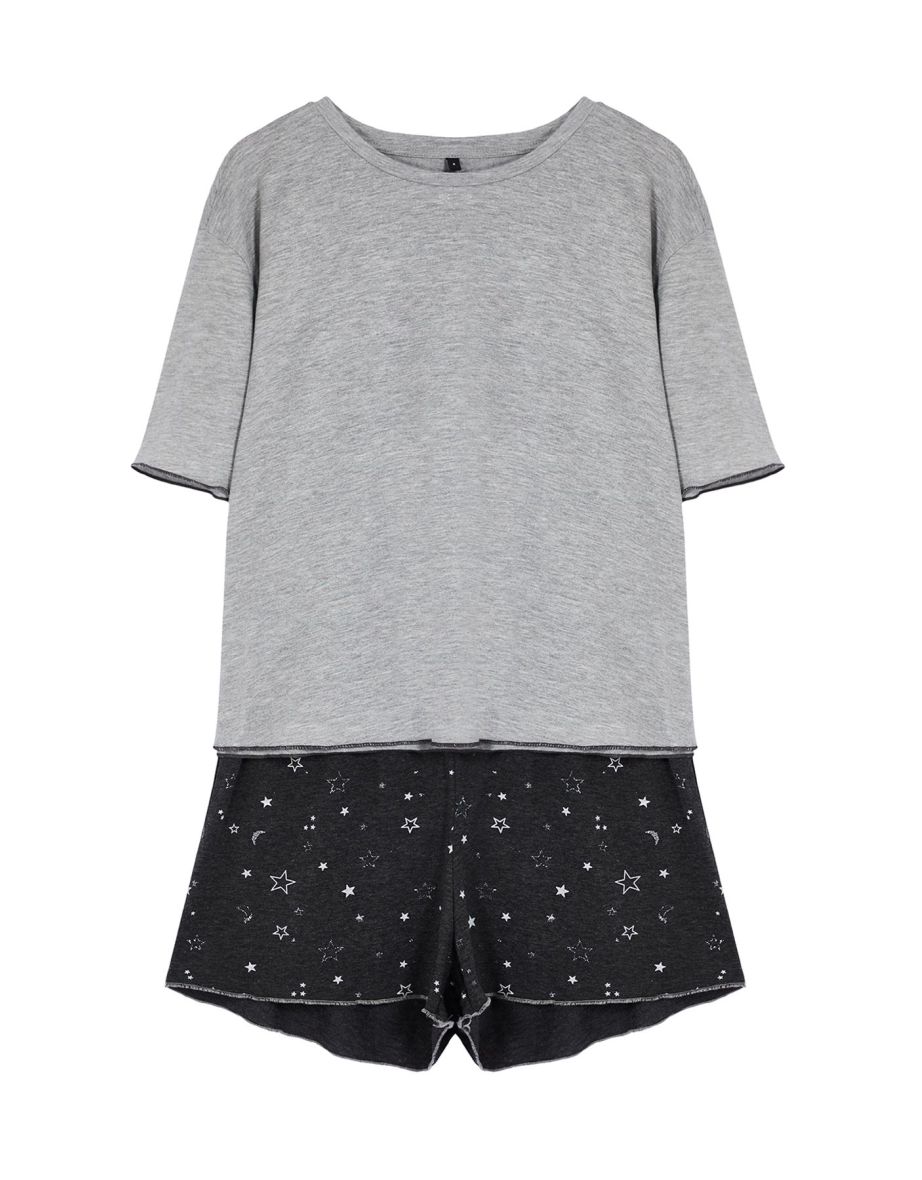 Gray Melange 100% Cotton Galaxy Single Jersey Knitted Pajama Set - 6