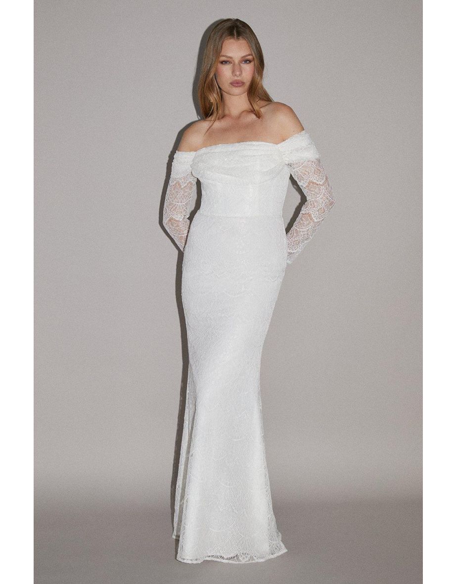 Oasis lace bardot maxi dress pale grey cheap