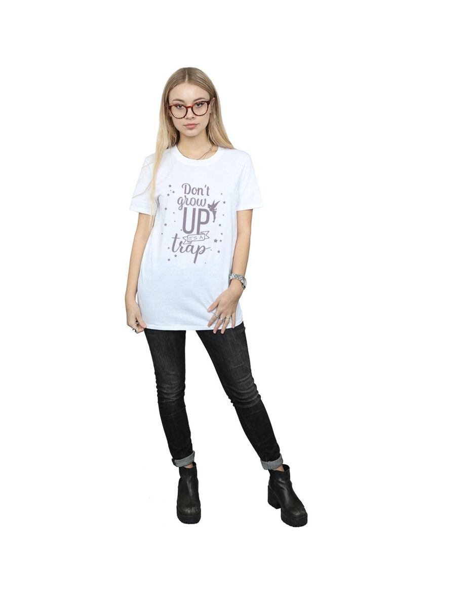 Disney Womens/Ladies Tinker Bell Don´t Grow Up Cotton Boyfriend T-Shirt - White