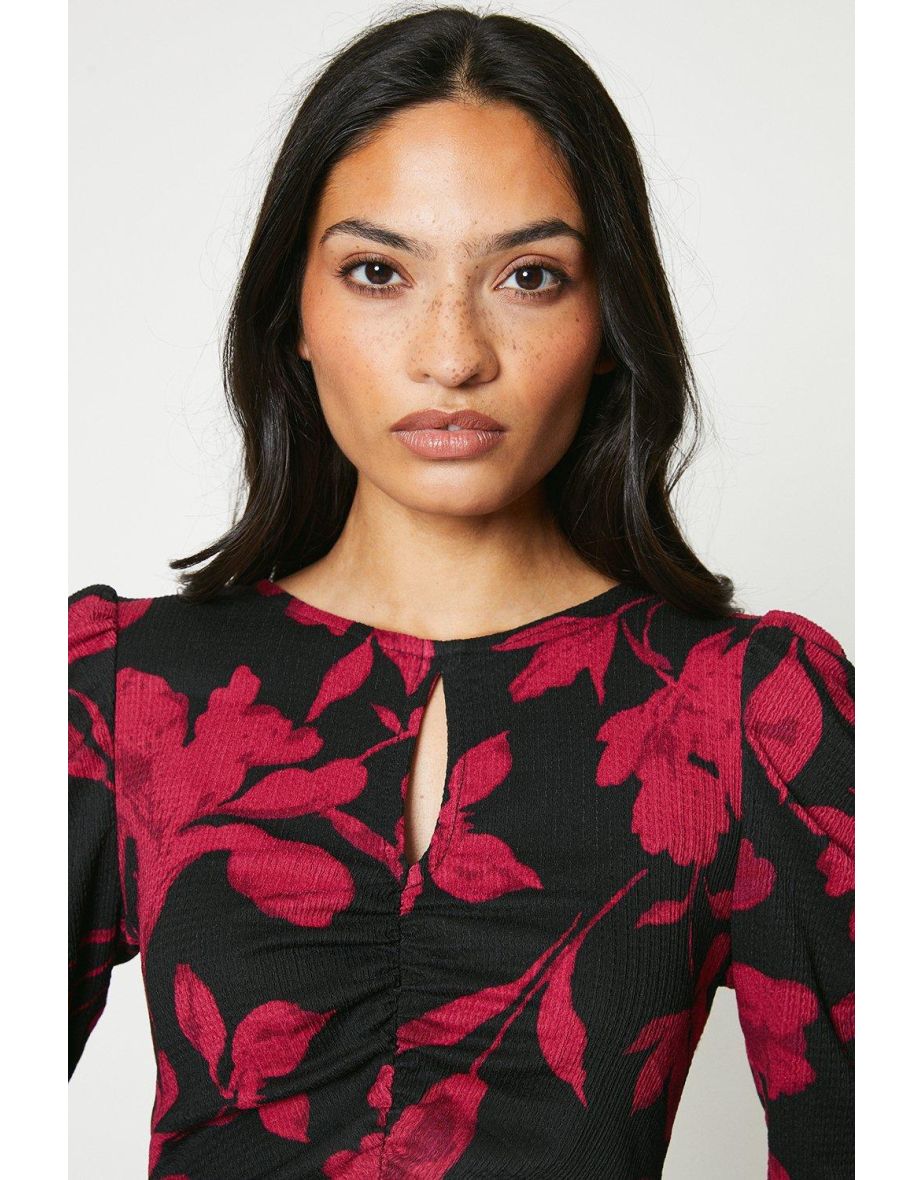 Red Floral Keyhole Midi Dress - 3